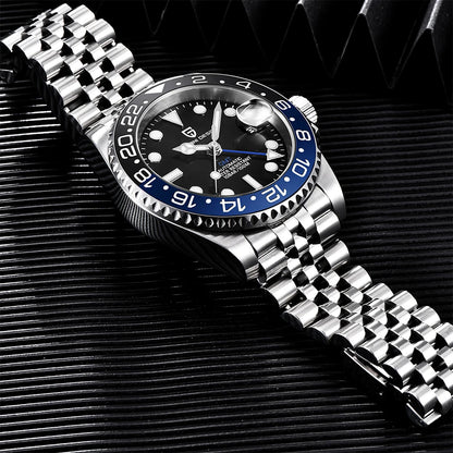 Men’s Luxury GMT Automatic Watch – Sapphire Mechanical 40MM Stainless Steel Waterproof Wristwatch