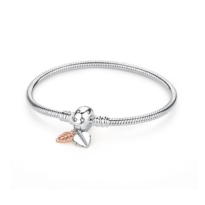 Women’s 925 Sterling Silver Bracelet – Rose Gold Snake Chain with Heart Charm Beads Jewelry