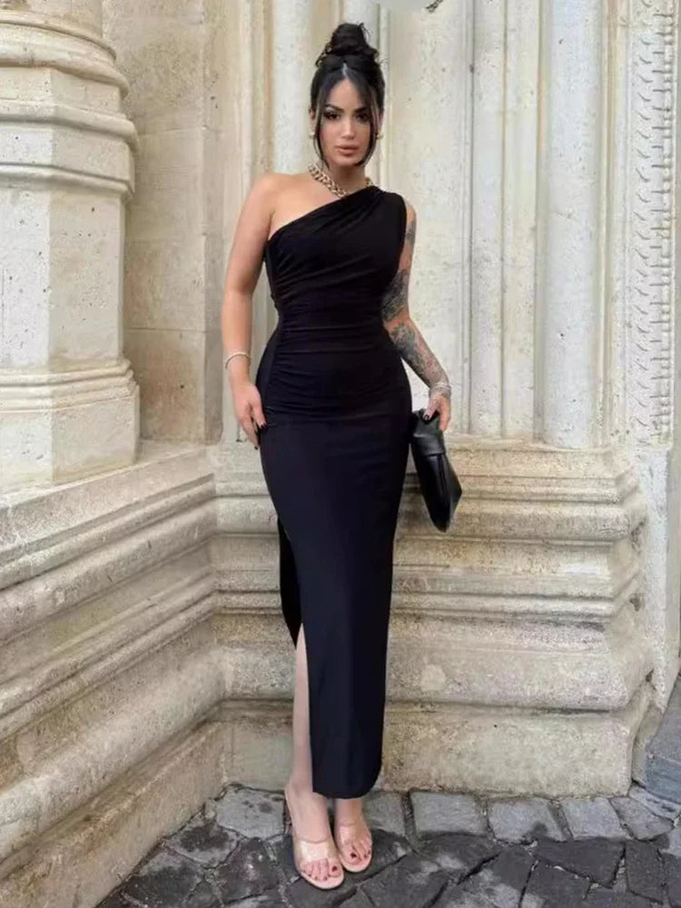 Women’s Black Backless Maxi Dress – Sexy Sleeveless Split Elegant Party Dress