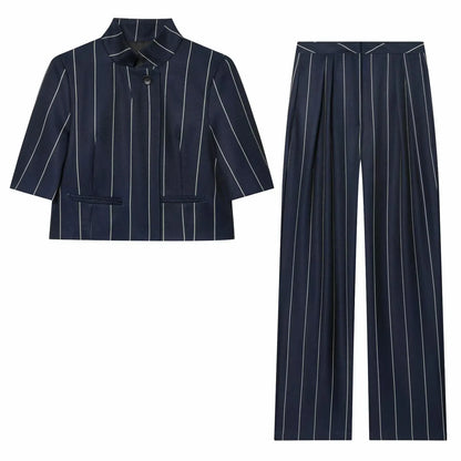 Women’s Two Piece Suit Set | Cropped Blazer | Straight Pants | Striped