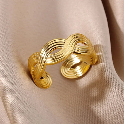 Women’s 316L Stainless Steel Geometric Open Ring – Gold Color Multilayer Vintage Waterproof Jewelry