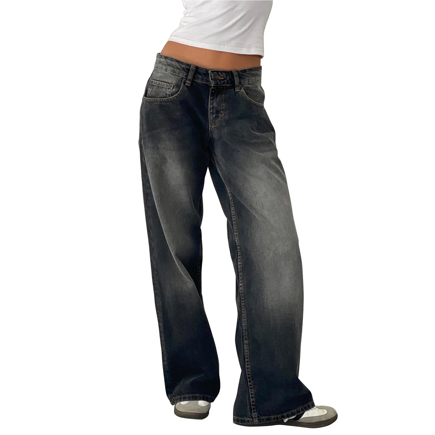 Women’s Jeans Bottom – Low Waist Straight Denim Pants with Pockets Casual Y2K Streetwear