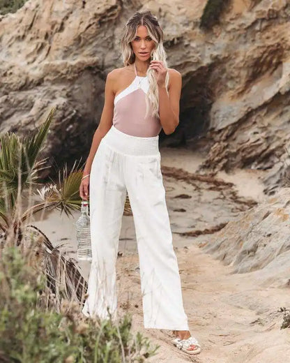 Women’s Casual Drawstring Bottom – Distressed Mid Waist Pants, Relaxed Everyday Street Style