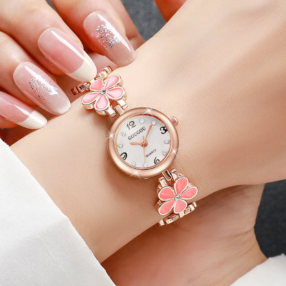 Women’s Flower Strap Quartz Watch | Arabic Numerals | Diamond Look | Elegant