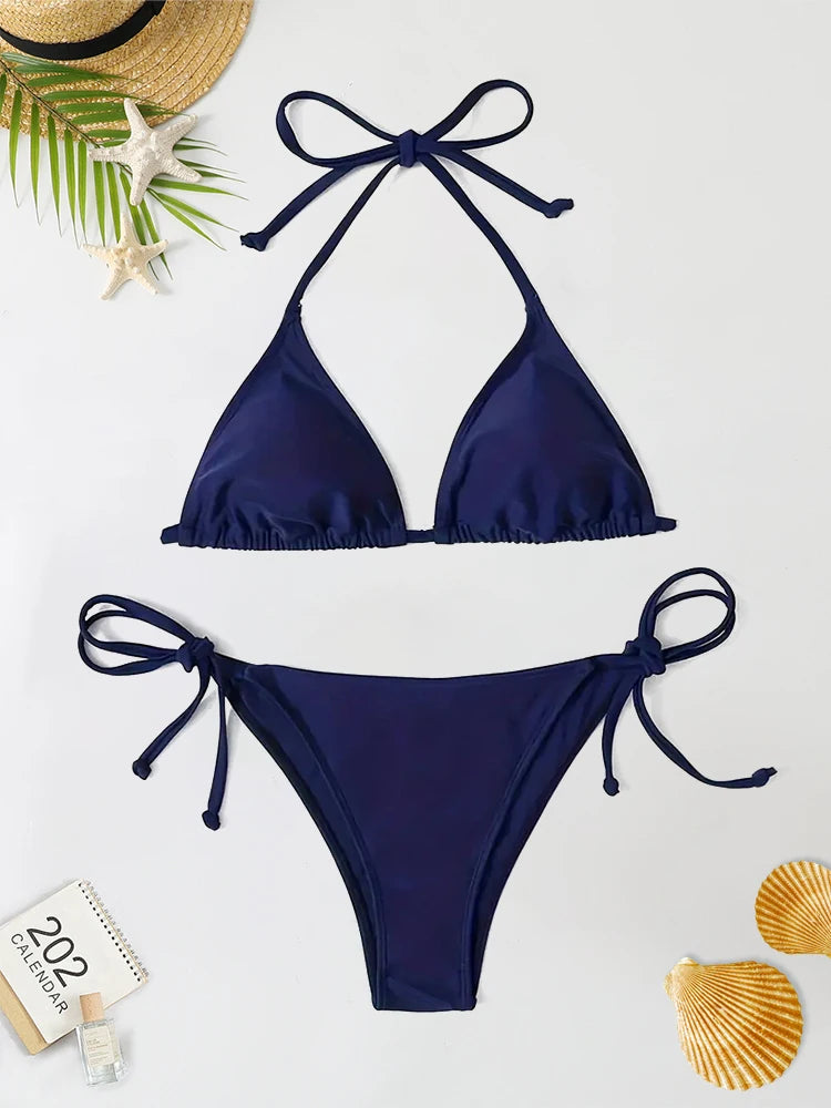 Women’s Navy Blue Swimwear Thong Bikini