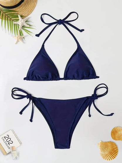 Women’s Navy Blue Swimwear Thong Bikini
