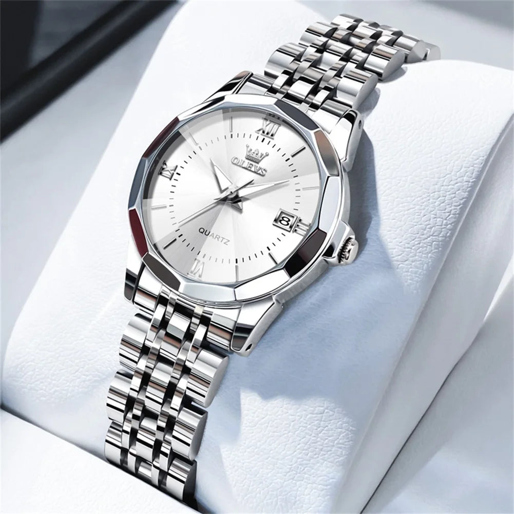 Women’s Luxury Stainless Steel Watch – Elegant Waterproof Luminous Date Watch