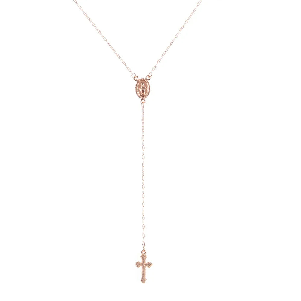 Women’s Vintage Cross Rosary Pendant Necklace – 2024 Bohemian Religious Charm Jewelry Gift