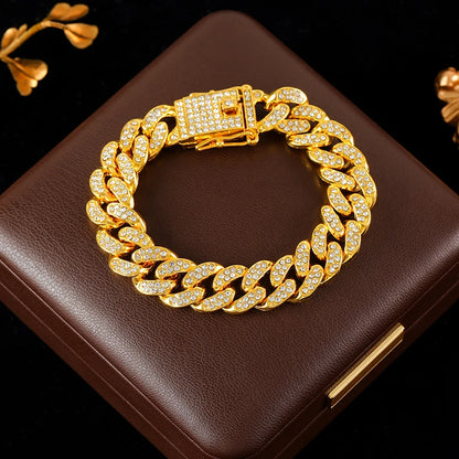 Women’s Thick Cuban Chain Jewelry Set – Necklace & Bracelet, Waterproof Punk Style