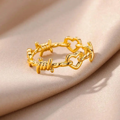 Women’s Stainless Steel Heart Ring – Gold Vintage Waterproof Jewelry Gift