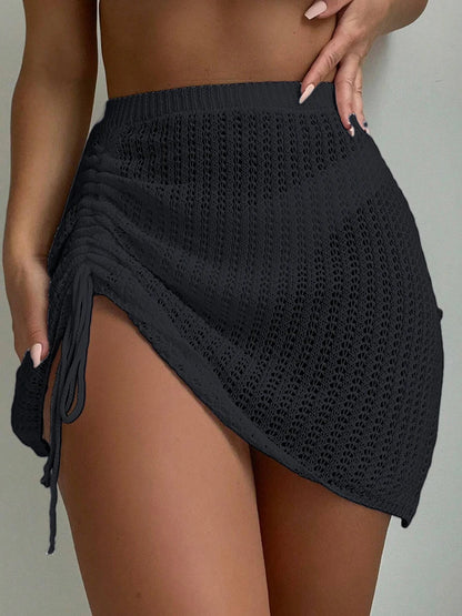 Women’s Hollow Knit Skirt Bottom – Fashion Drawstring Pareo Skirt for Summer Beach Pool Party