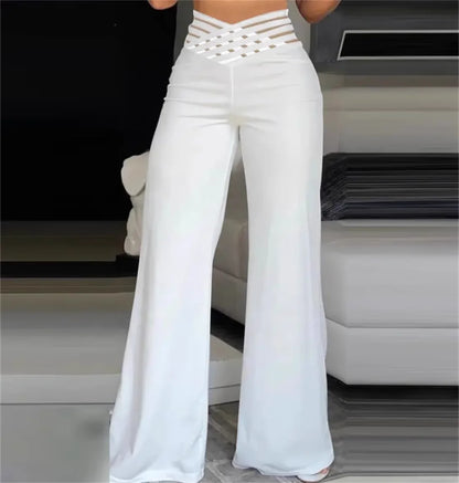 Women’s High Waist Hollow Out Pants Bottom – Retro Bootcut Y2K Trousers, Korean Style Casual Baggy Outfit for Spring & Summer