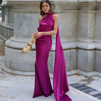 Women’s Elegant Maxi Dress – Off Shoulder Backless Detail Slim Fit Summer Evening Gown