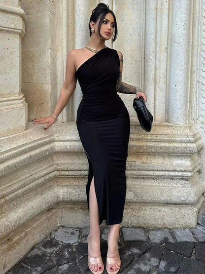 Women’s Black Backless Maxi Dress – Sexy Sleeveless Split Elegant Party Dress