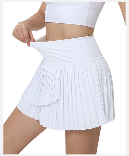 Women’s Double Layer Pleated Running Skirt Bottom – Fitness Yoga Tennis Skort Summer Activewear