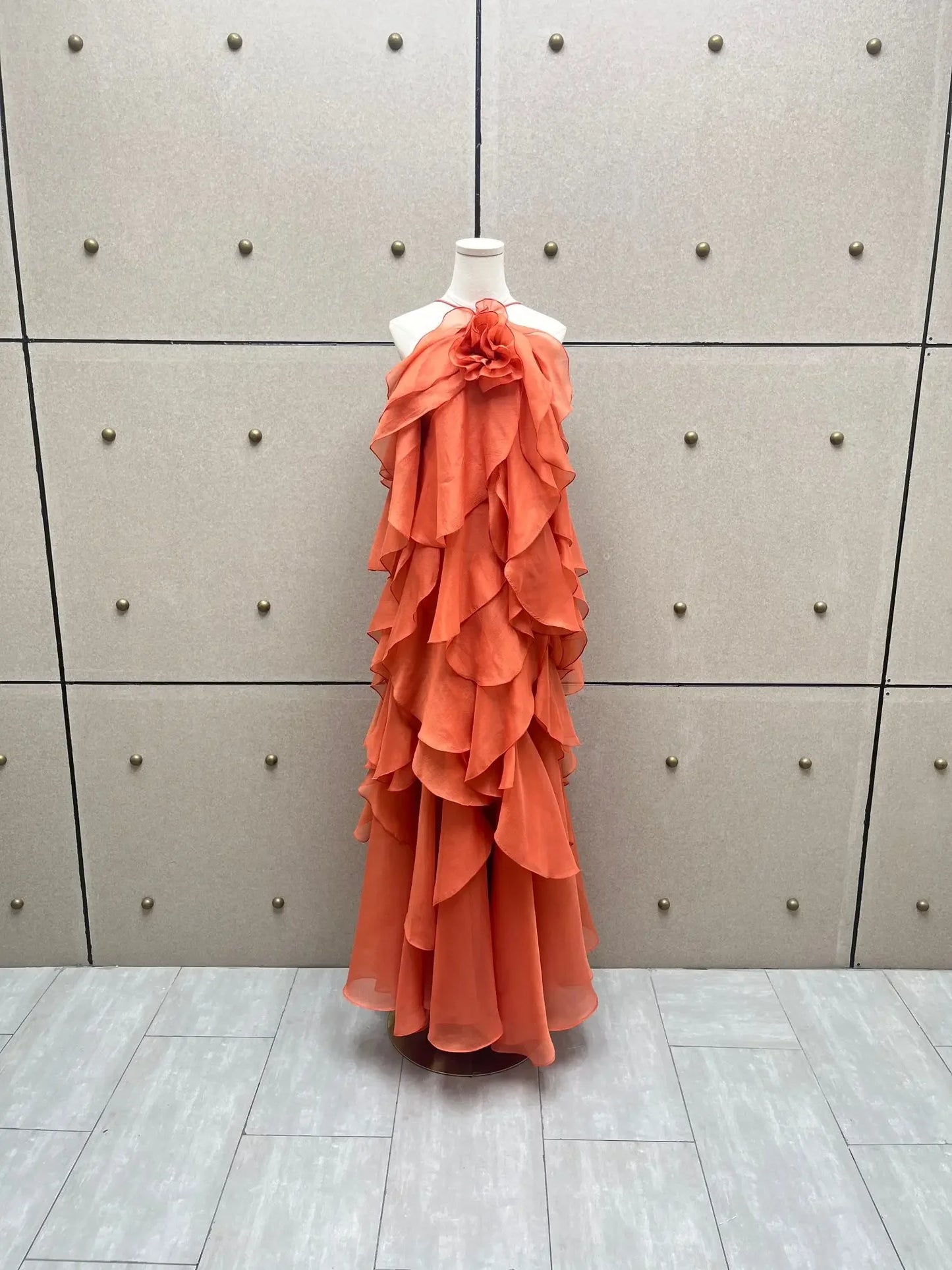 Women’s Floral Pleated Backless Maxi Dress – Beach Style Camisole Elegant Dress