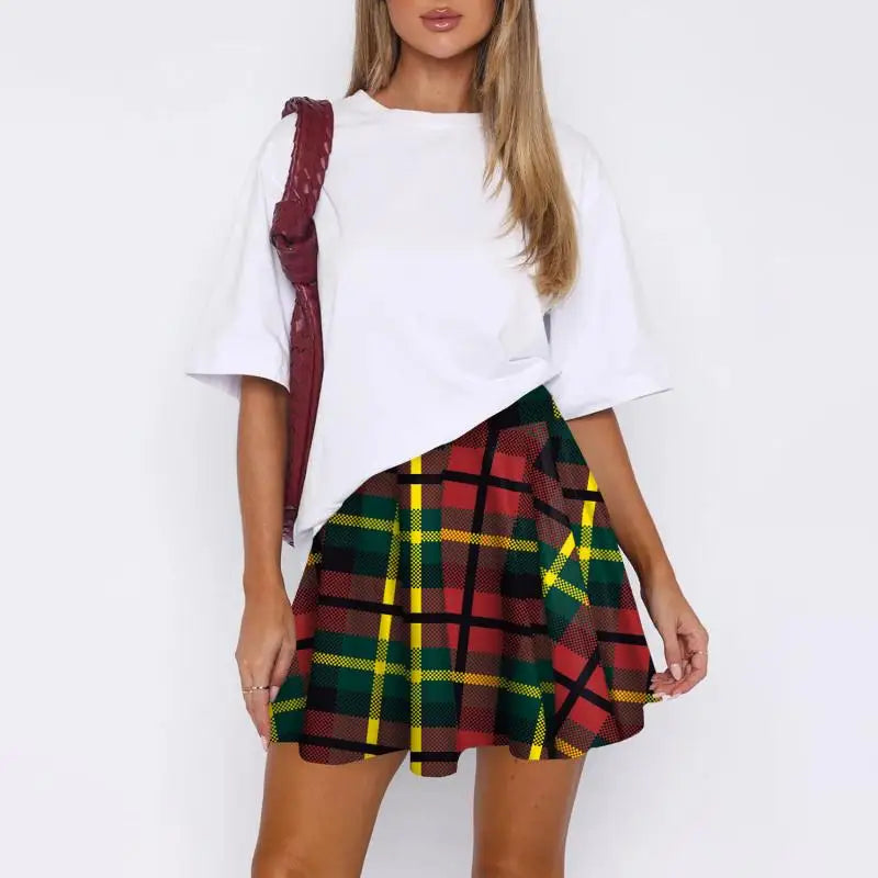 Women’s Retro Plaid Pleated Skirt Bottom – Y2K Vintage A-Line Mini School Uniform Style