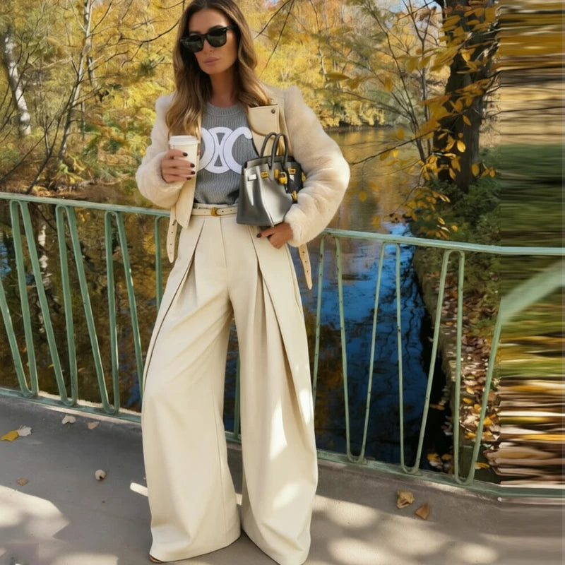 Women’s Wide Leg Pants Bottoms | Baggy | Pleated | Striped Elegant