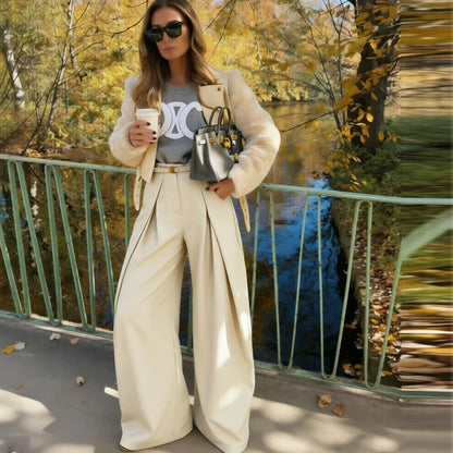 Women’s Wide Leg Pants Bottoms | Baggy | Pleated | Striped Elegant