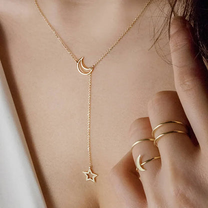 Women’s Jewelry Moon Star Pendant Choker Necklace | Minimal | Gold Tone | Party