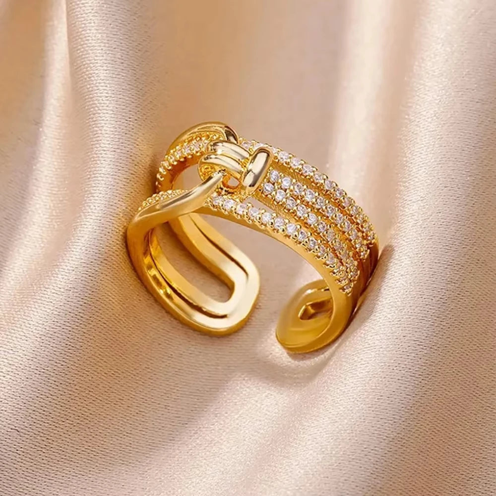 Women’s Gold Stainless Steel Heart Ring – Adjustable Imitation Open Band