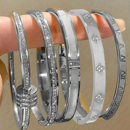 Women’s Jewelry Stackable Bangle Bracelet | Zirconia Inlaid | Stainless Steel | Gift