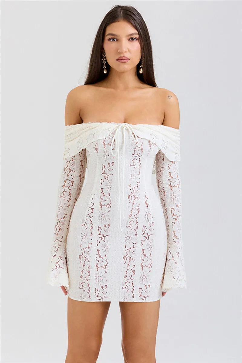 Women’s Floral Lace Off-Shoulder Maxi And Mini Dress – Strapless Backless Party Dress