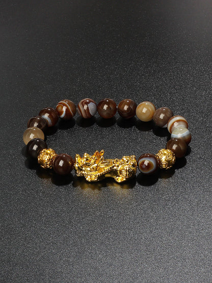 Men’s Black Obsidian Bead Bracelet – Spiritual Protection & Wealth Energy Healing Jewelry