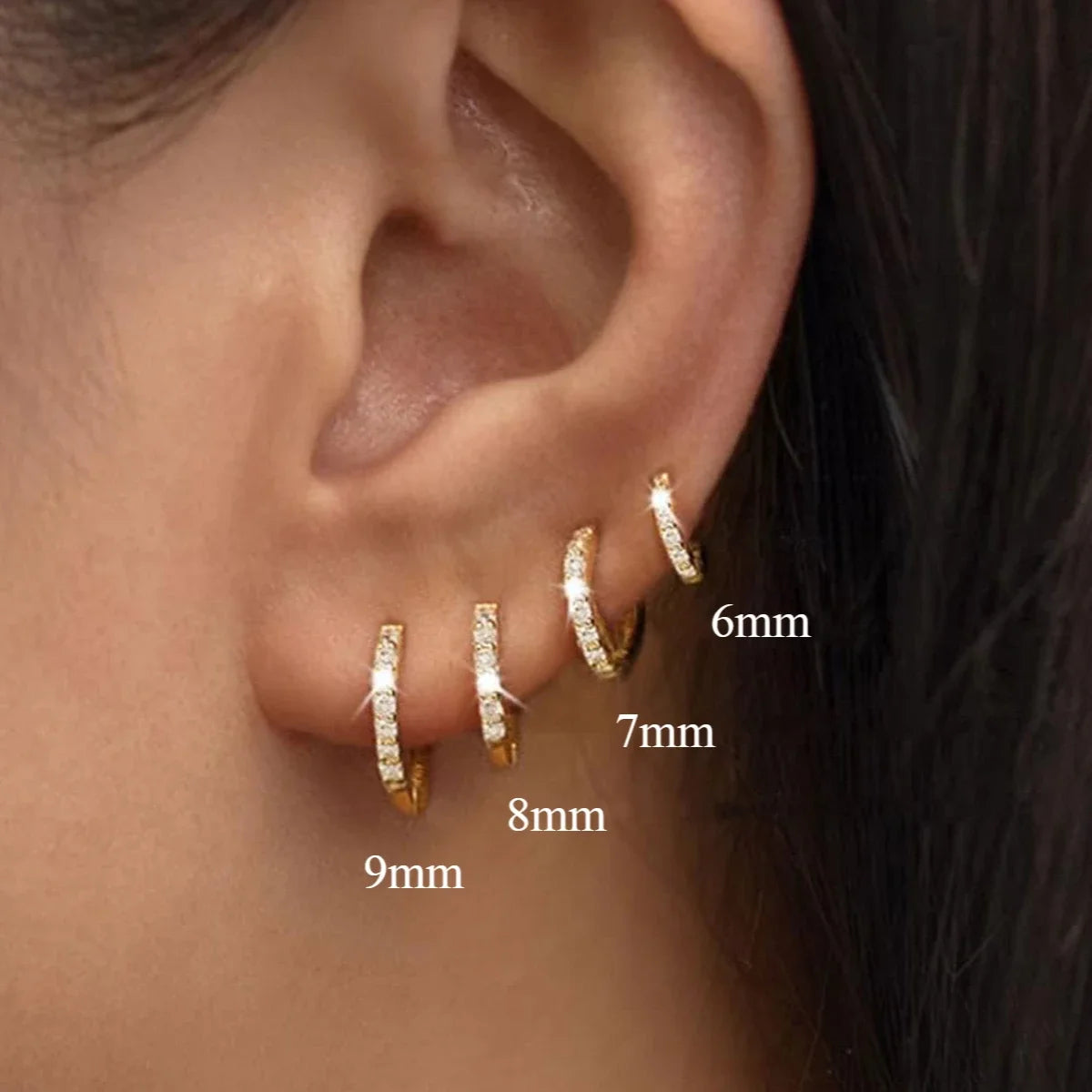 Women’s Stainless Steel Crystal Zirconia Hoop Earrings – Minimalist Small Huggie Piercing Jewelry (2 Pcs)