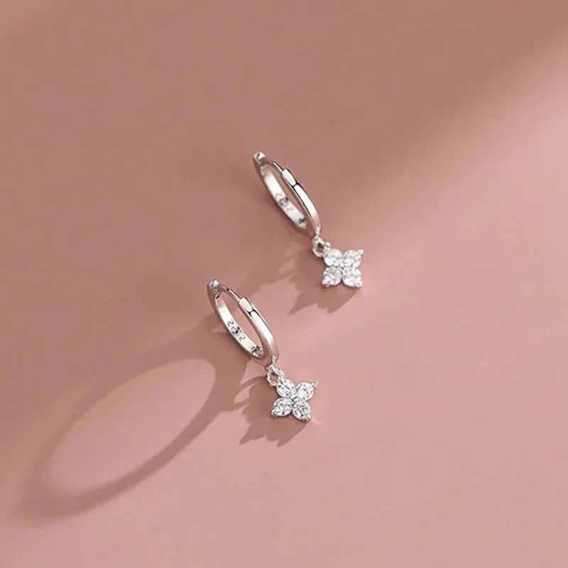 Women’s 925 Sterling Silver Clover Hoop Earrings – Elegant Wedding & Party Jewelry