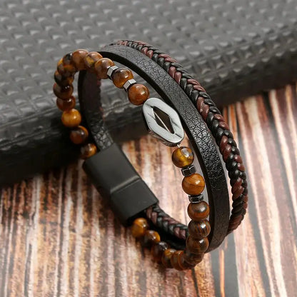 Men’s Classic Leather Bracelet – Handwoven Multi-Layer Fashion Jewelry