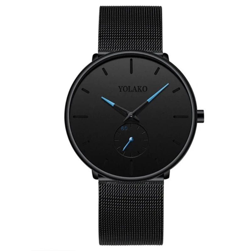 Men’s Ultra Thin Minimalist Watch – Leather & Stainless Steel Mesh Strap