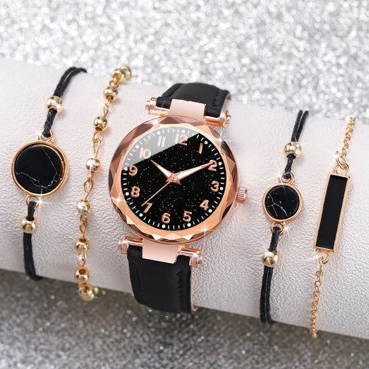 Women’s Watch Jewelry Set | Fashion | Leather Band | Quartz