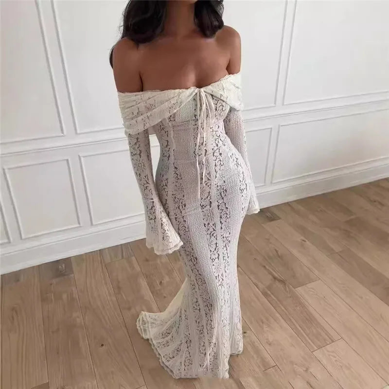 Women’s Floral Lace Off-Shoulder Maxi And Mini Dress – Strapless Backless Party Dress