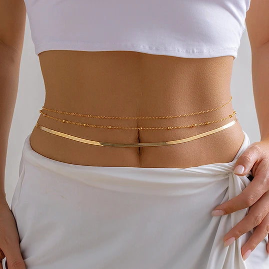 Women’s Flat Snake Chain Belly Waist Belt – Summer Beach Body Chain Jewelry Accessory