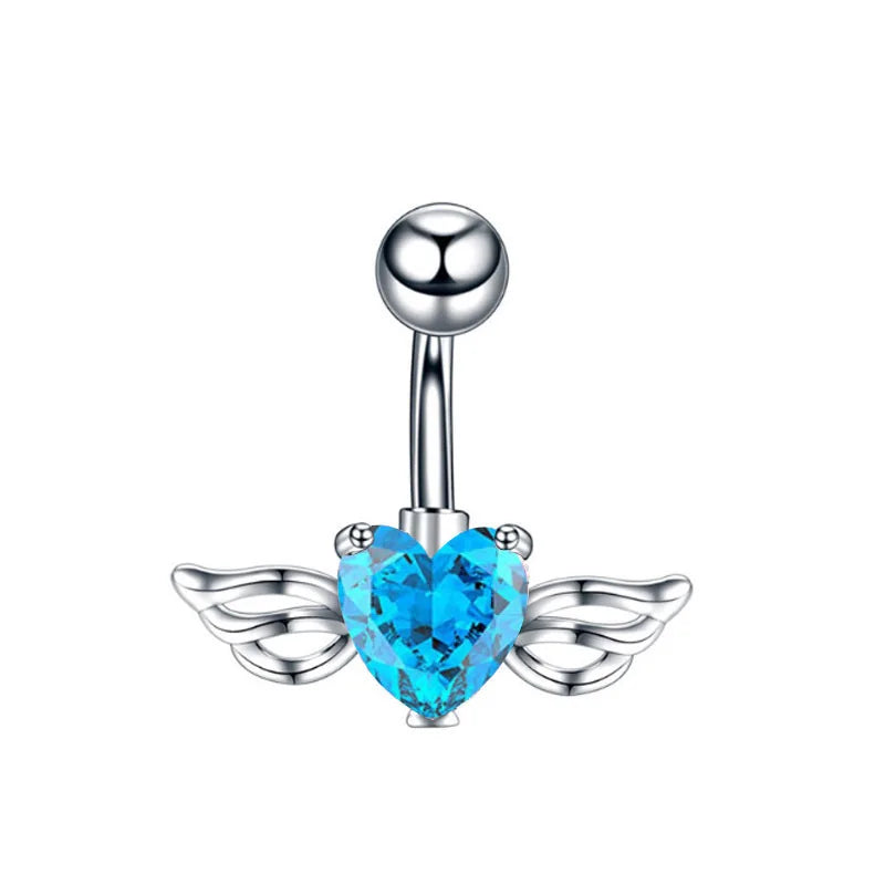 Women’s Blue Crystal Heart Belly Button – 1PC Stainless Steel Butterfly Navel Piercing Body Jewelry