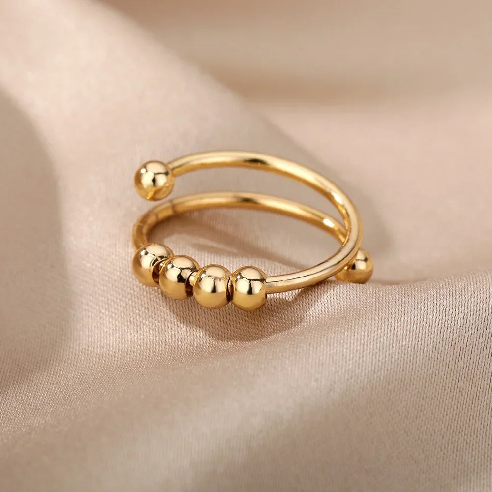 Women’s Stainless Steel Heart Ring – Gold Vintage Waterproof Jewelry Gift