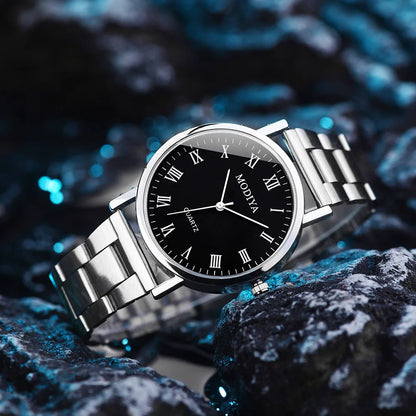 Men’s Casual Stainless Steel Watch – Round Dial Luxury Business Wristwatch