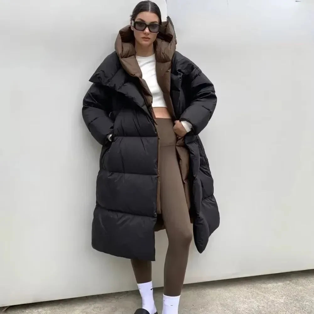 Women’s Long Puffer Outerwear – Warm Hooded Down Jacket