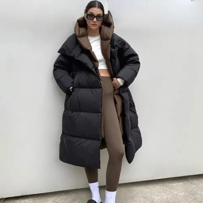 Women’s Long Puffer Outerwear – Warm Hooded Down Jacket