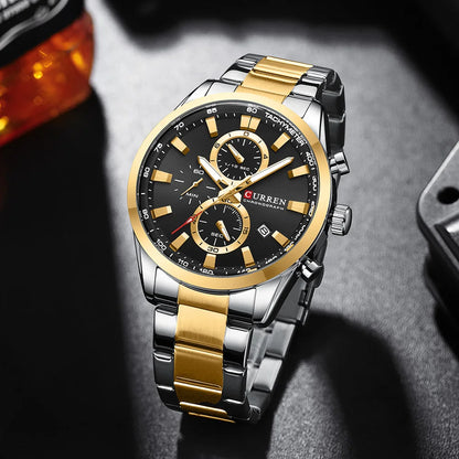 Men’s Chronograph Sport Watch – Stainless Steel Bracelet with Multifunctional Dial