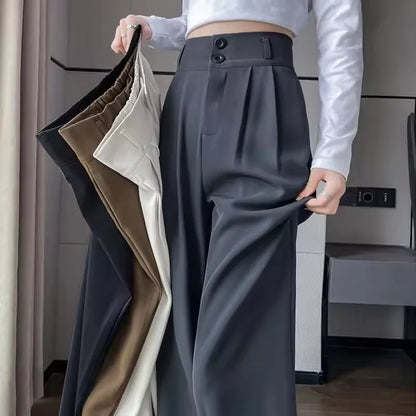 Women’s High-Waist Wide-Leg Suit Pants – Loose Straight Trousers for Spring & Summer, Korean Fashion Casual Style