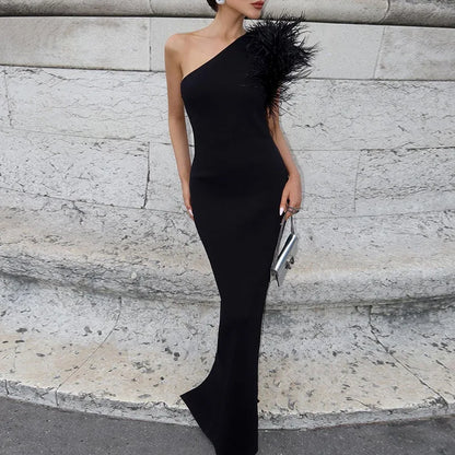 Women’s One Shoulder Sleeveless Maxi Dress – Elegant Evening Gown