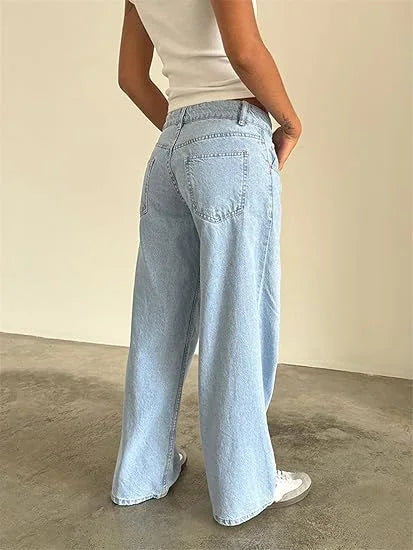 Women’s Jeans Bottom – Low Waist Straight Denim Pants with Pockets Casual Y2K Streetwear
