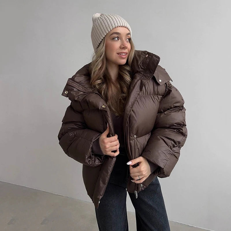 Women’s Puffer Jacket Outerwear – Short Thick Hooded Down Jacket