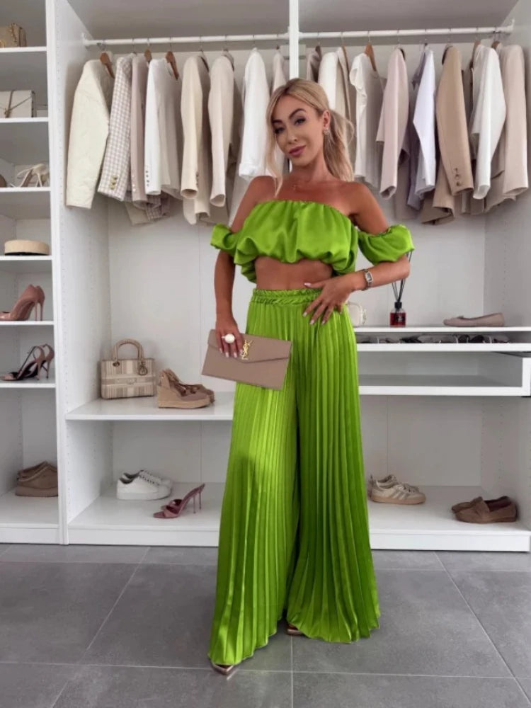 Women’s Elegant Strapless Set | Summer Fashion Solid Color Foldable Elastic Suit