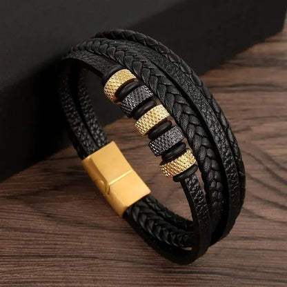 Men’s Classic Leather Bracelet – Handwoven Multi-Layer Fashion Jewelry
