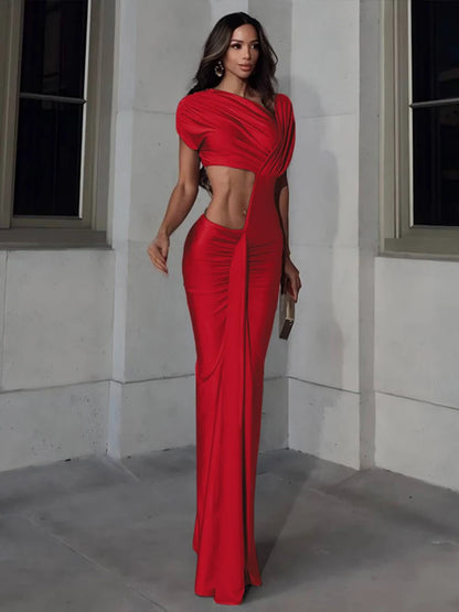 Women’s Maxi Dress | Ruched | Diagonal Neck | Cut Out