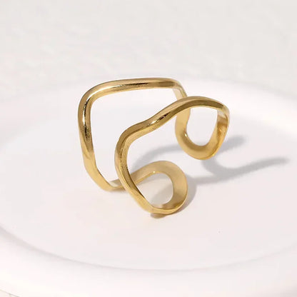 Women’s Irregular Wave Stainless Steel Ring – Adjustable Gold Color Statement Jewelry