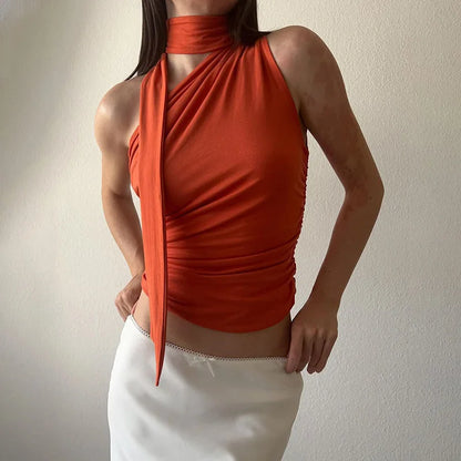 Women’s Backless Halter Off-Shoulder Crop Top | Sexy Y2K Summer Top